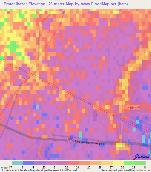 Ermenibazar,Azerbaijan Elevation Map