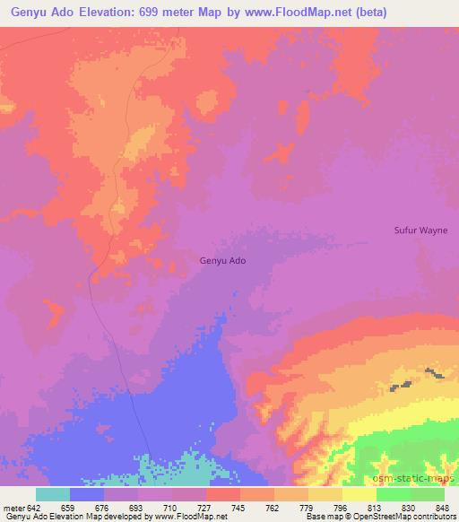 Genyu Ado,Somalia Elevation Map