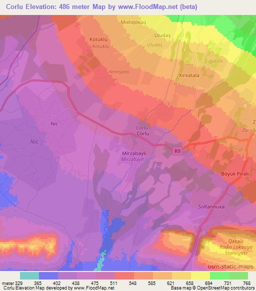 Corlu,Azerbaijan Elevation Map