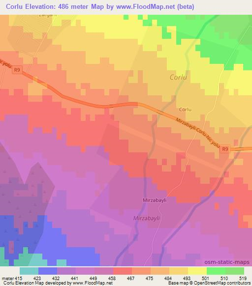 Corlu,Azerbaijan Elevation Map