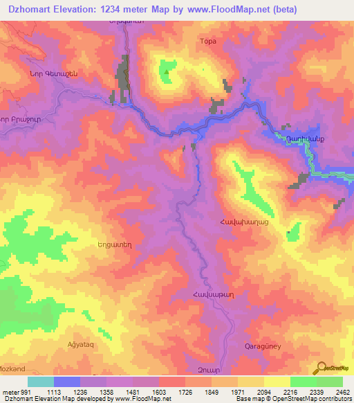 Dzhomart,Azerbaijan Elevation Map
