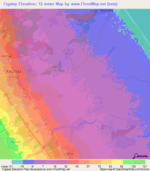 Cigatay,Azerbaijan Elevation Map