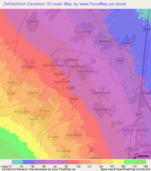 Dzhidzhimli,Azerbaijan Elevation Map