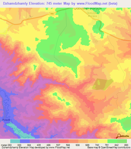 Dzhamdzhamly,Azerbaijan Elevation Map