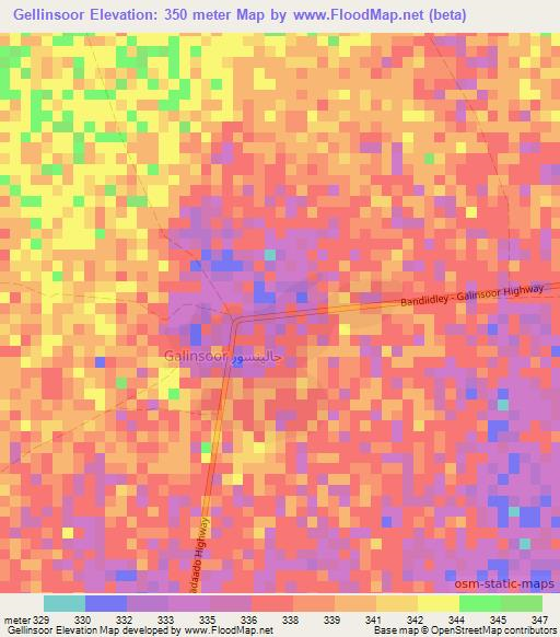 Gellinsoor,Somalia Elevation Map