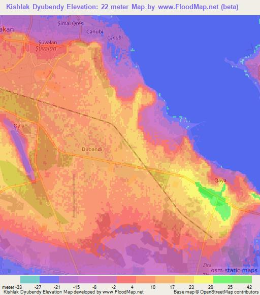Kishlak Dyubendy,Azerbaijan Elevation Map