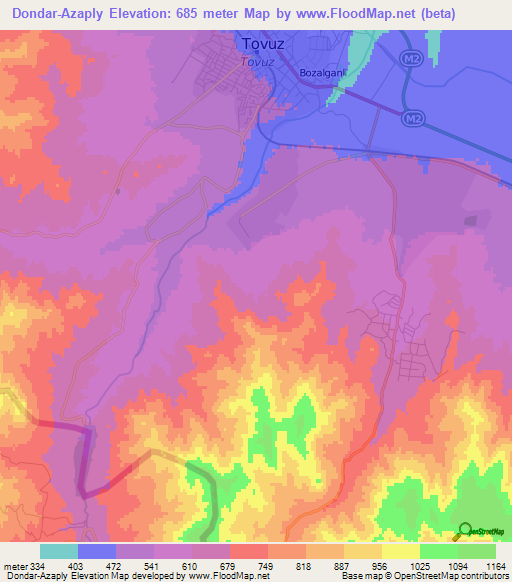 Dondar-Azaply,Azerbaijan Elevation Map