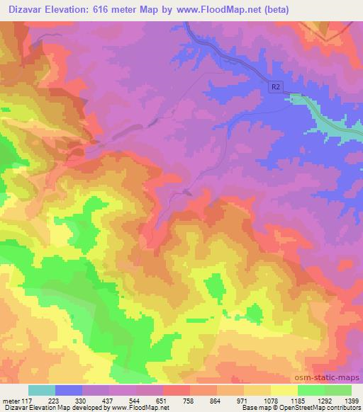 Dizavar,Azerbaijan Elevation Map