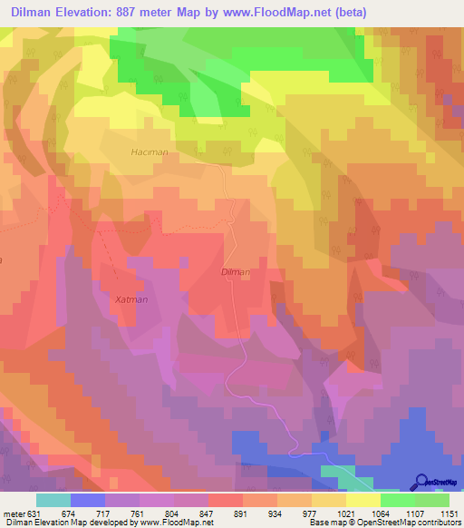 Dilman,Azerbaijan Elevation Map