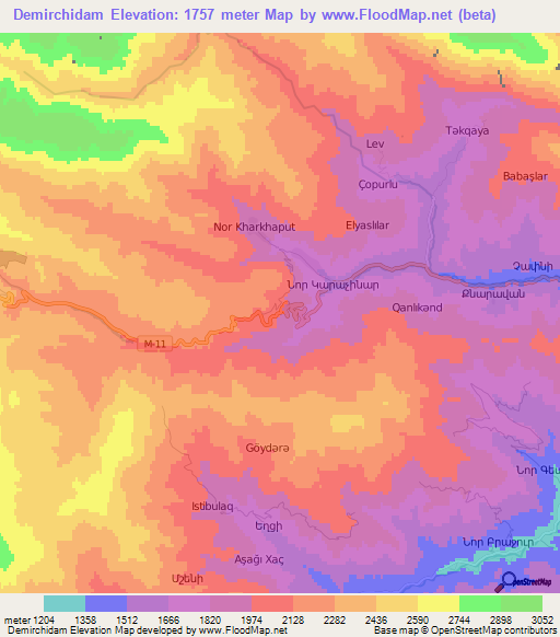Demirchidam,Azerbaijan Elevation Map