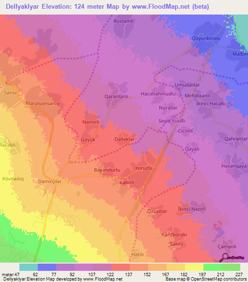 Dellyaklyar,Azerbaijan Elevation Map