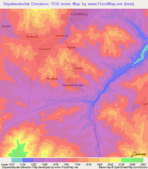 Dayakarabulak,Azerbaijan Elevation Map