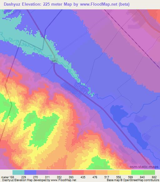 Dashyuz,Azerbaijan Elevation Map