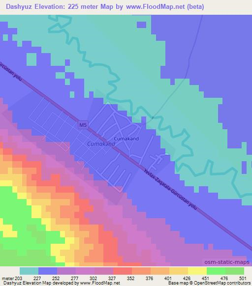 Dashyuz,Azerbaijan Elevation Map