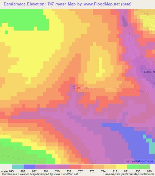 Damlamaca,Azerbaijan Elevation Map