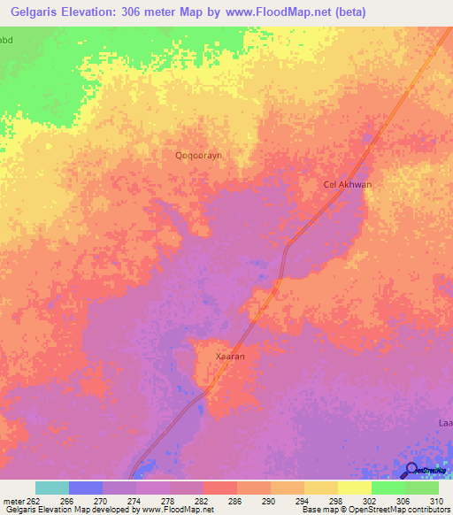 Gelgaris,Somalia Elevation Map