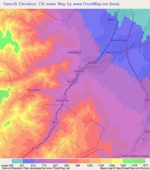 Damcili,Azerbaijan Elevation Map