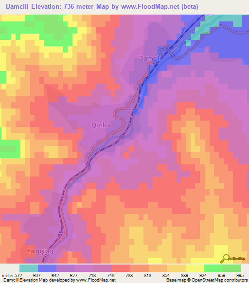 Damcili,Azerbaijan Elevation Map