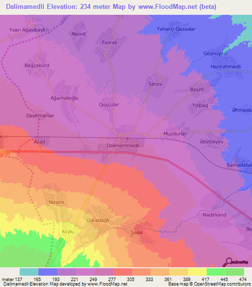 Dalimamedli,Azerbaijan Elevation Map