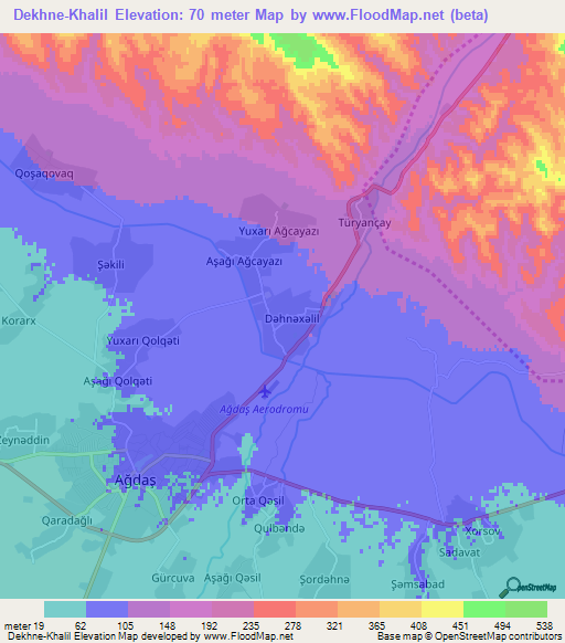 Dekhne-Khalil,Azerbaijan Elevation Map