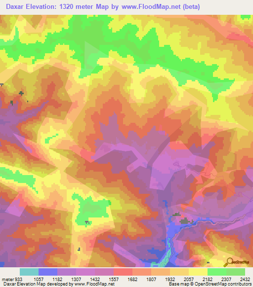 Daxar,Azerbaijan Elevation Map