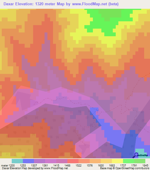 Daxar,Azerbaijan Elevation Map