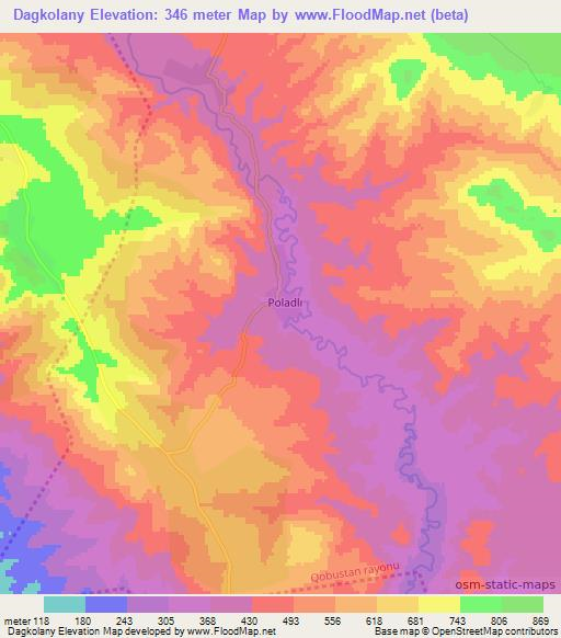 Dagkolany,Azerbaijan Elevation Map