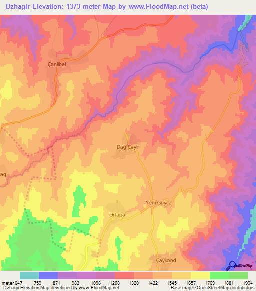 Dzhagir,Azerbaijan Elevation Map
