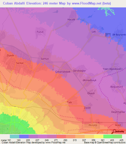 Coban Abdalli,Azerbaijan Elevation Map