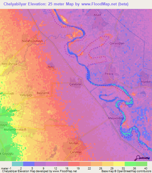 Chelyabilyar,Azerbaijan Elevation Map