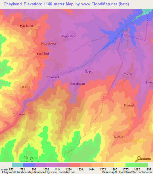 Chaykend,Azerbaijan Elevation Map