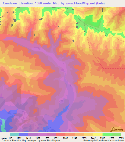 Candaxar,Azerbaijan Elevation Map