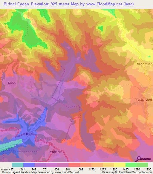 Birinci Cagan,Azerbaijan Elevation Map