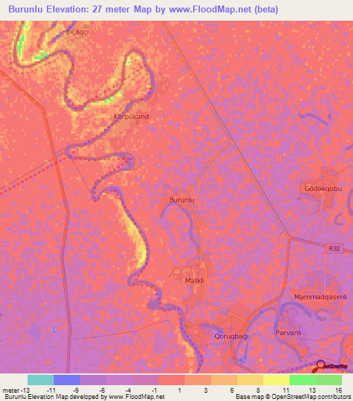 Burunlu,Azerbaijan Elevation Map