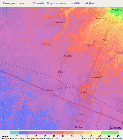 Binelyar,Azerbaijan Elevation Map