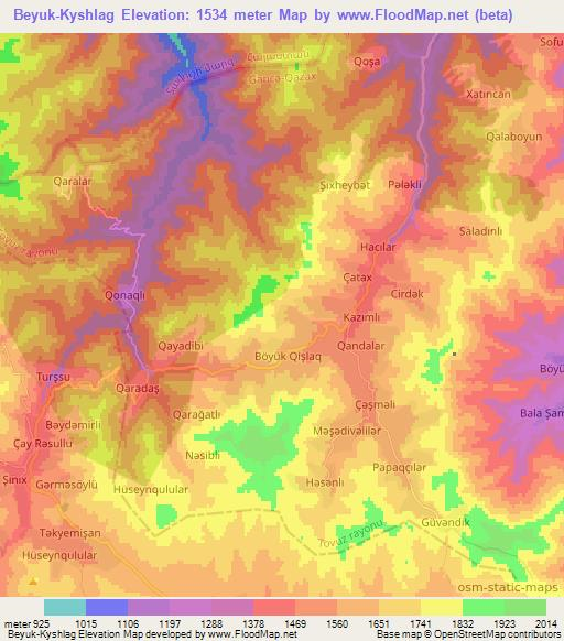 Beyuk-Kyshlag,Azerbaijan Elevation Map