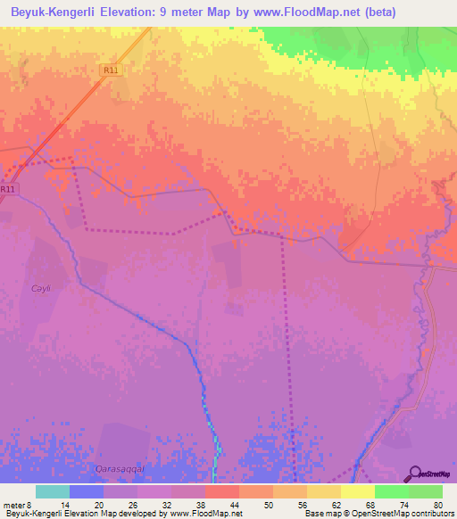 Beyuk-Kengerli,Azerbaijan Elevation Map