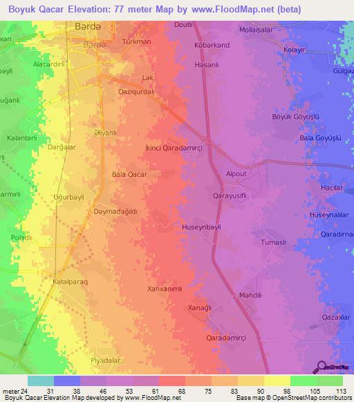 Boyuk Qacar,Azerbaijan Elevation Map