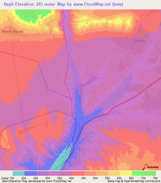 Beyli,Azerbaijan Elevation Map