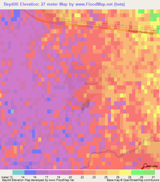 Beydilli,Azerbaijan Elevation Map