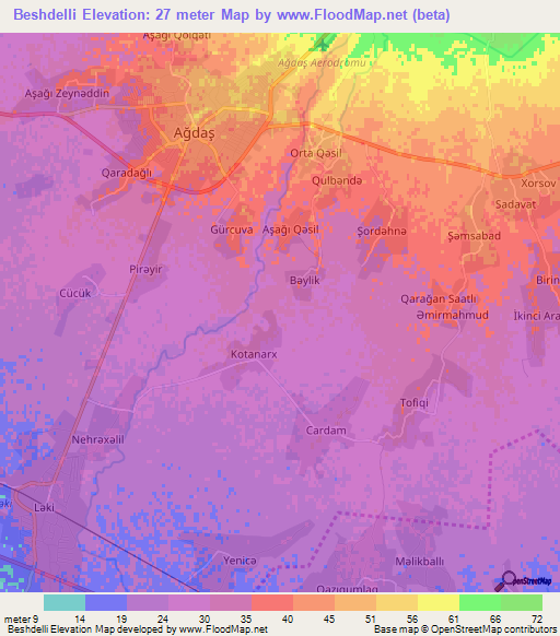 Beshdelli,Azerbaijan Elevation Map
