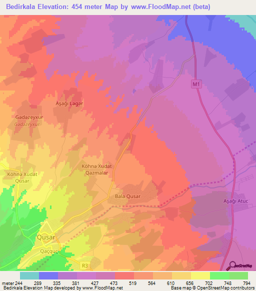 Bedirkala,Azerbaijan Elevation Map