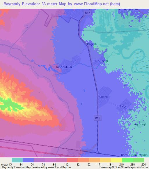 Bayramly,Azerbaijan Elevation Map