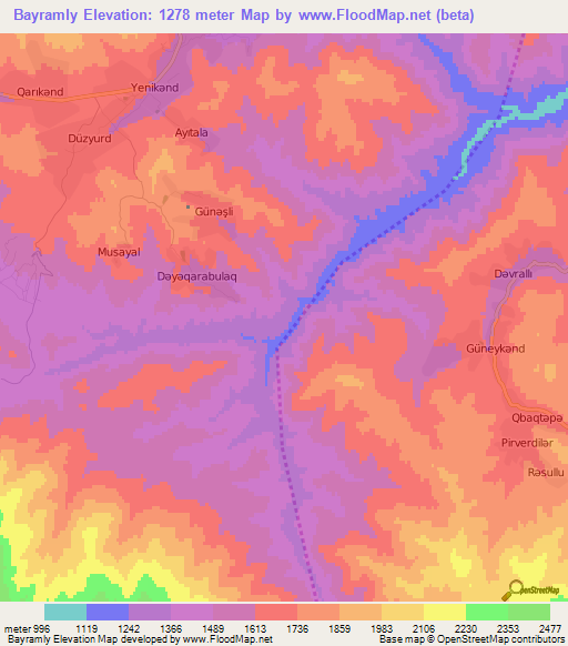 Bayramly,Azerbaijan Elevation Map