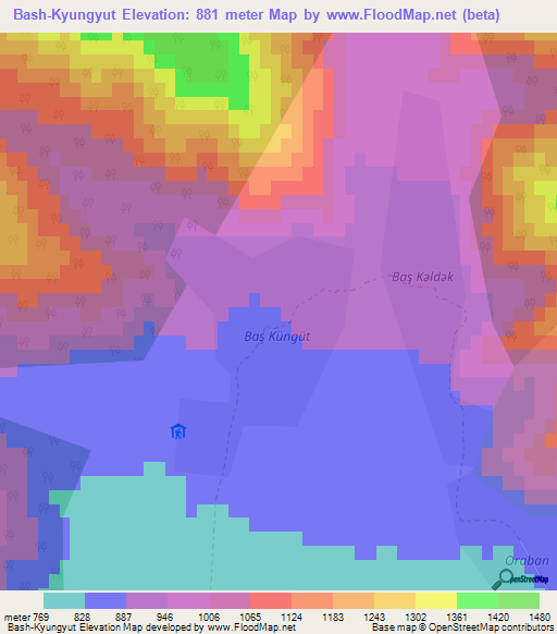Bash-Kyungyut,Azerbaijan Elevation Map