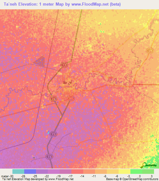 Ta`neh,Iran Elevation Map