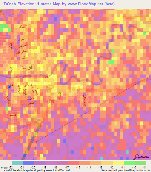 Ta`neh,Iran Elevation Map