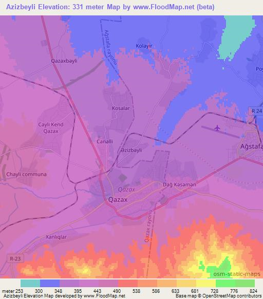 Azizbeyli,Azerbaijan Elevation Map