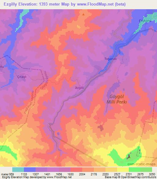 Ezgilly,Azerbaijan Elevation Map