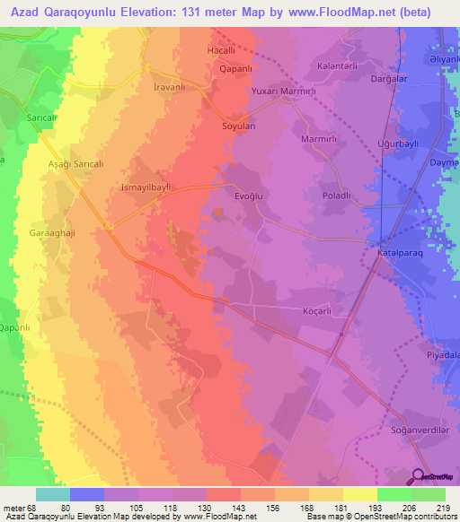 Azad Qaraqoyunlu,Azerbaijan Elevation Map